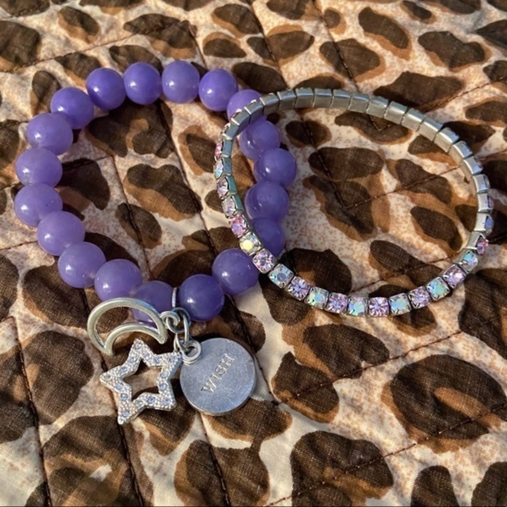 Chunky Beaded Charm & Rhinestone Bracelet Set